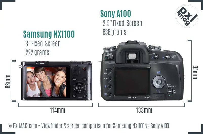 Samsung NX1100 vs Sony A100 Screen and Viewfinder comparison