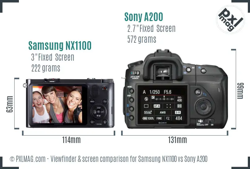 Samsung NX1100 vs Sony A200 Screen and Viewfinder comparison