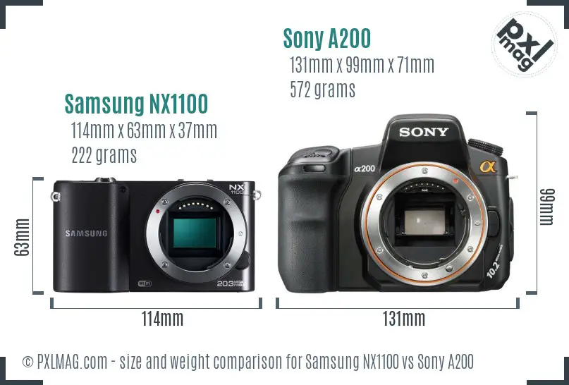 Samsung NX1100 vs Sony A200 size comparison