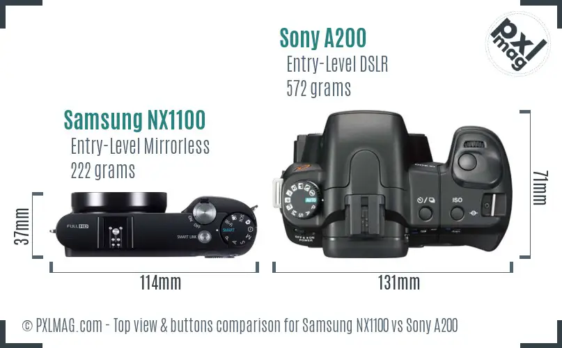 Samsung NX1100 vs Sony A200 top view buttons comparison