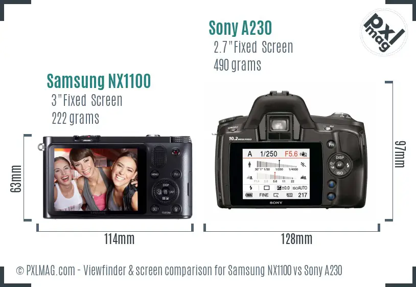 Samsung NX1100 vs Sony A230 Screen and Viewfinder comparison
