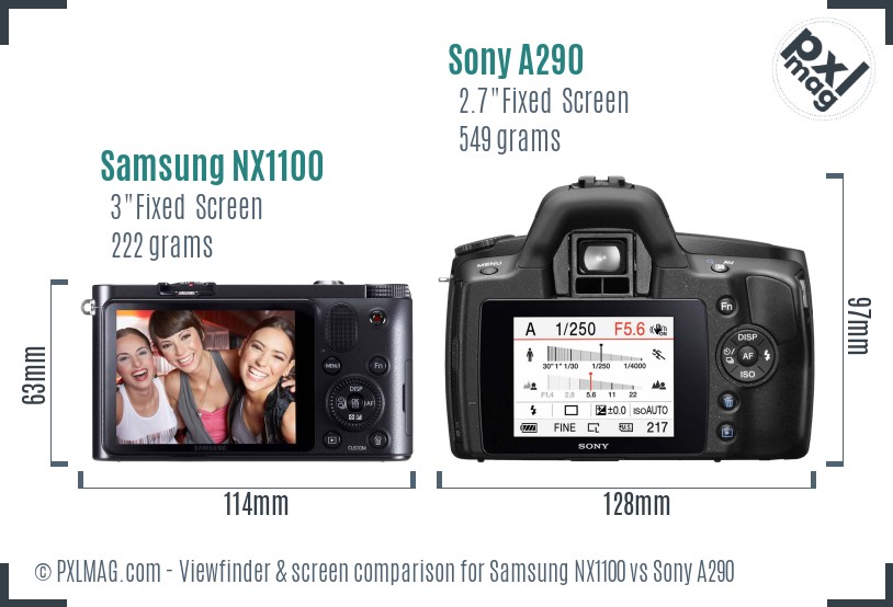 Samsung NX1100 vs Sony A290 Screen and Viewfinder comparison