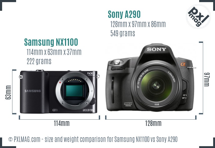 Samsung NX1100 vs Sony A290 size comparison