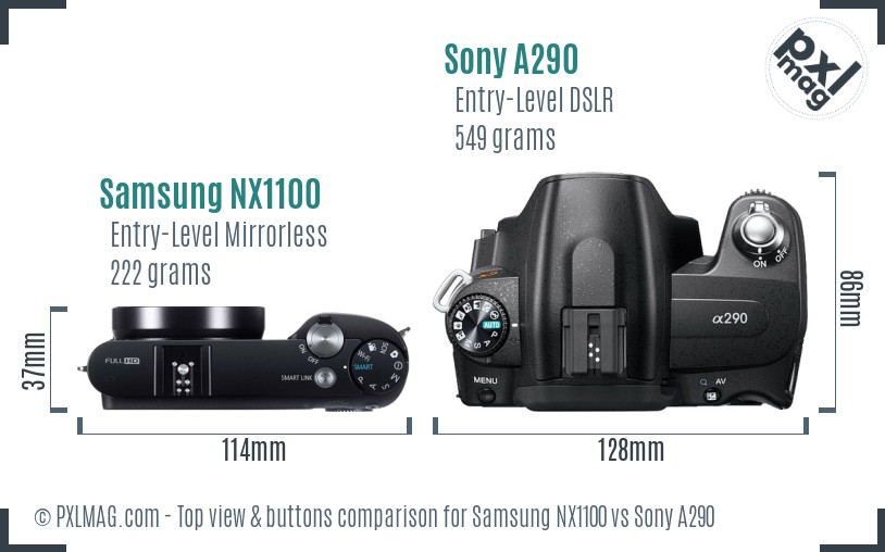 Samsung NX1100 vs Sony A290 top view buttons comparison