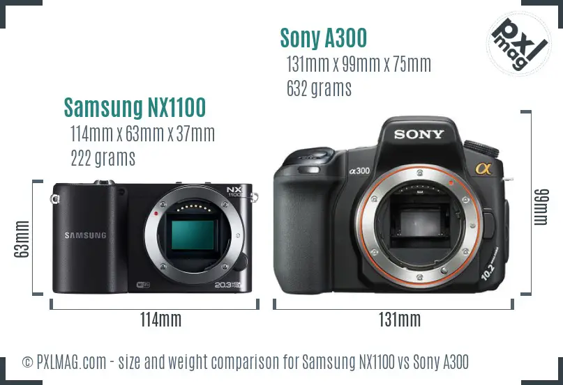 Samsung NX1100 vs Sony A300 size comparison