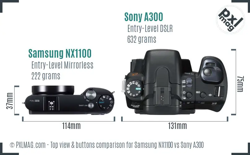 Samsung NX1100 vs Sony A300 top view buttons comparison