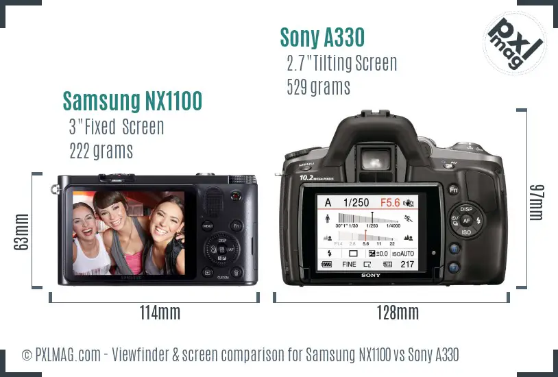 Samsung NX1100 vs Sony A330 Screen and Viewfinder comparison