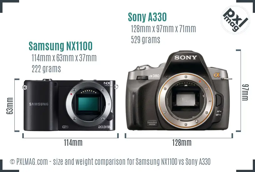 Samsung NX1100 vs Sony A330 size comparison