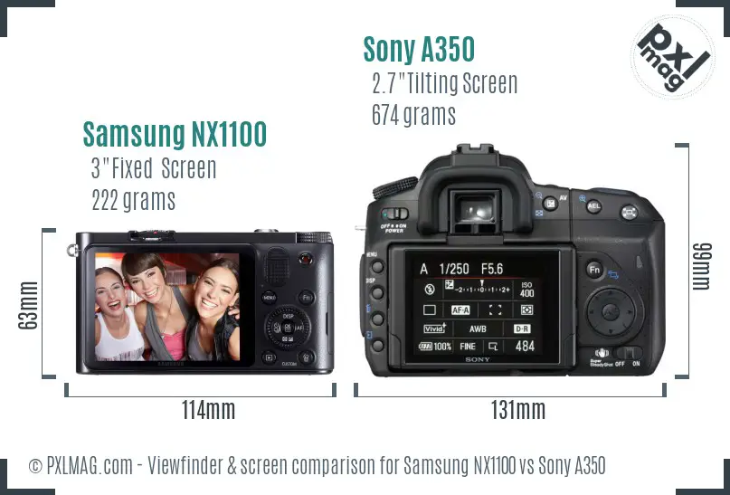 Samsung NX1100 vs Sony A350 Screen and Viewfinder comparison