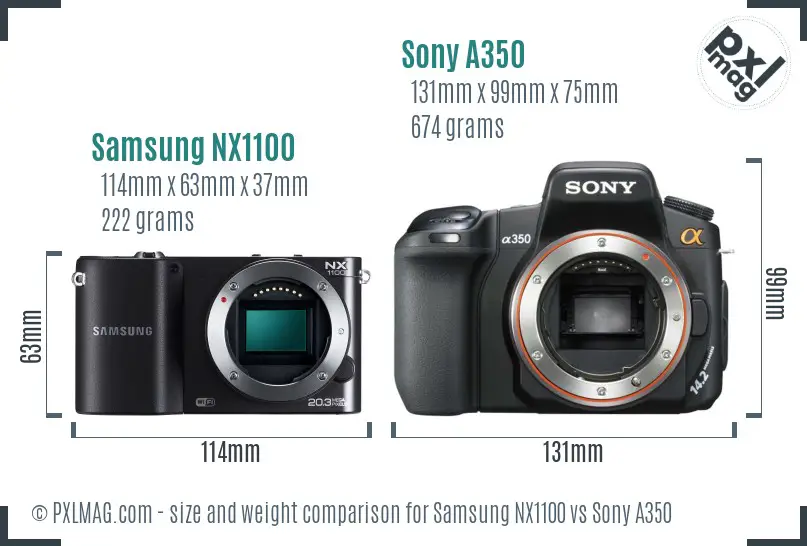 Samsung NX1100 vs Sony A350 size comparison