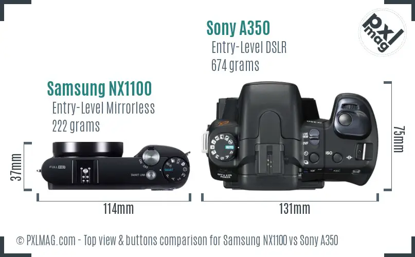 Samsung NX1100 vs Sony A350 top view buttons comparison