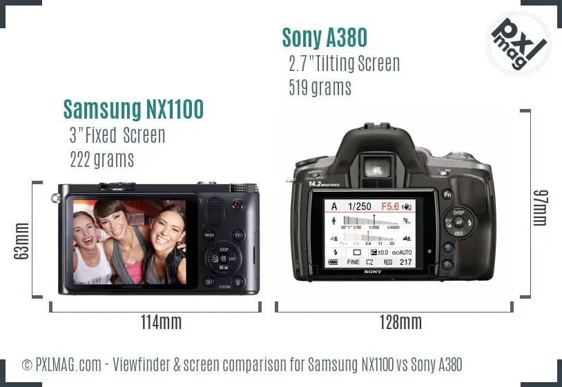 Samsung NX1100 vs Sony A380 Screen and Viewfinder comparison
