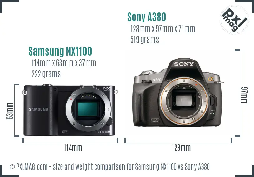 Samsung NX1100 vs Sony A380 size comparison