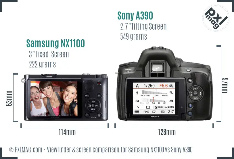 Samsung NX1100 vs Sony A390 Screen and Viewfinder comparison