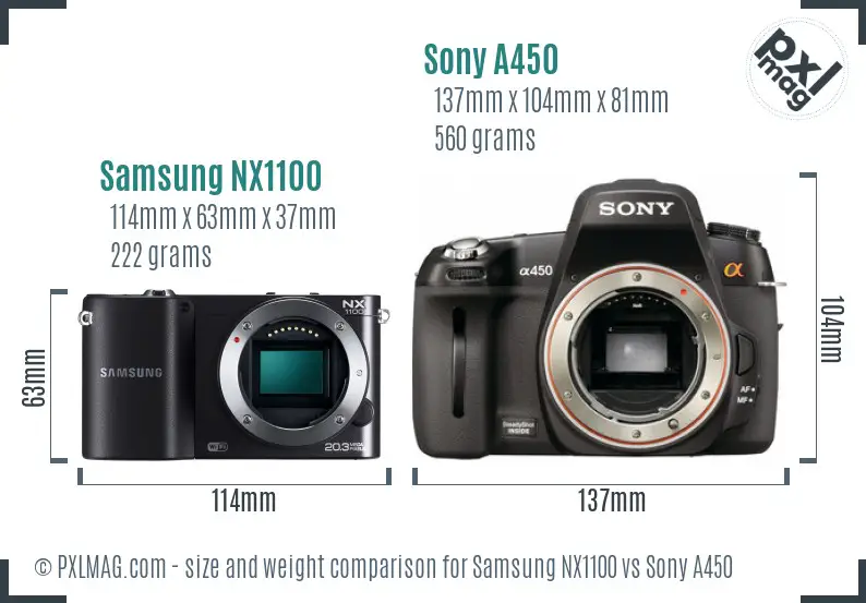 Samsung NX1100 vs Sony A450 size comparison