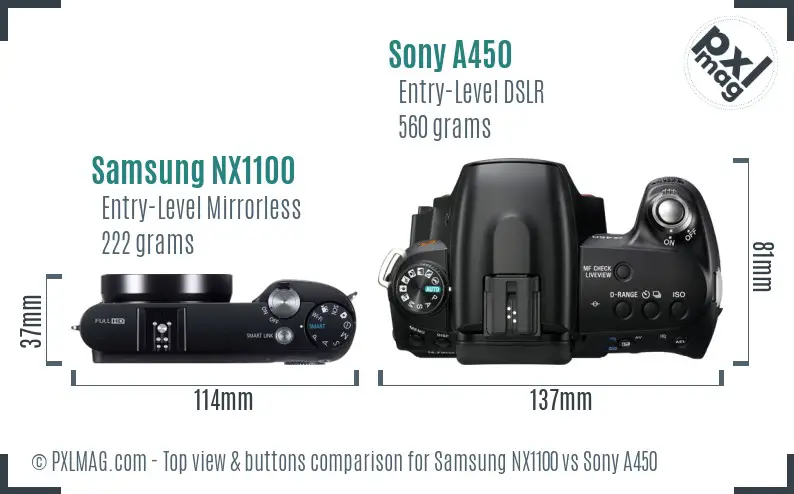 Samsung NX1100 vs Sony A450 top view buttons comparison