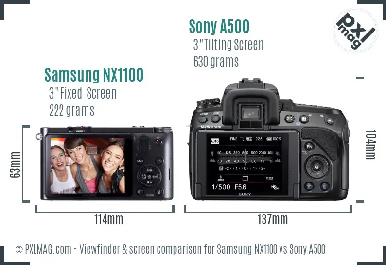 Samsung NX1100 vs Sony A500 Screen and Viewfinder comparison