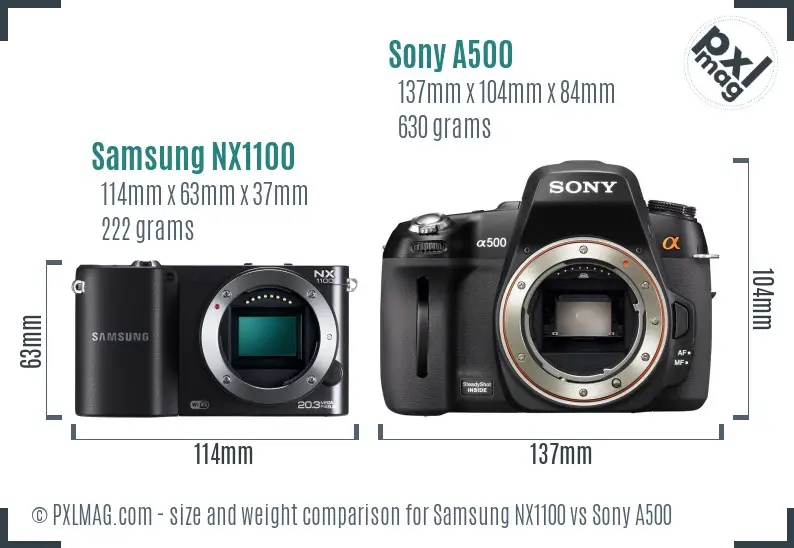 Samsung NX1100 vs Sony A500 size comparison