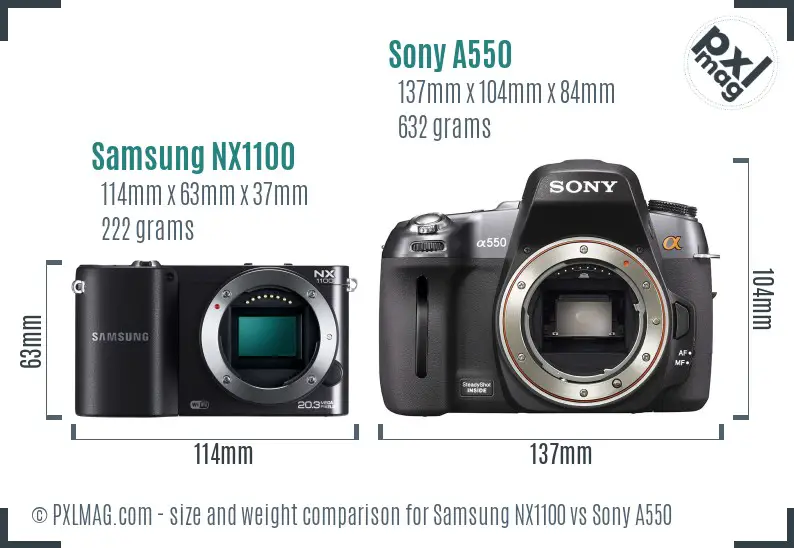 Samsung NX1100 vs Sony A550 size comparison