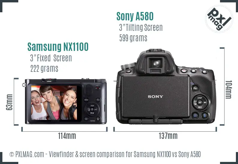 Samsung NX1100 vs Sony A580 Screen and Viewfinder comparison