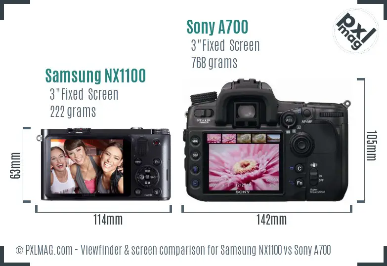 Samsung NX1100 vs Sony A700 Screen and Viewfinder comparison