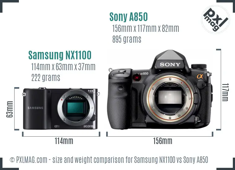 Samsung NX1100 vs Sony A850 size comparison