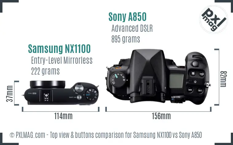 Samsung NX1100 vs Sony A850 top view buttons comparison
