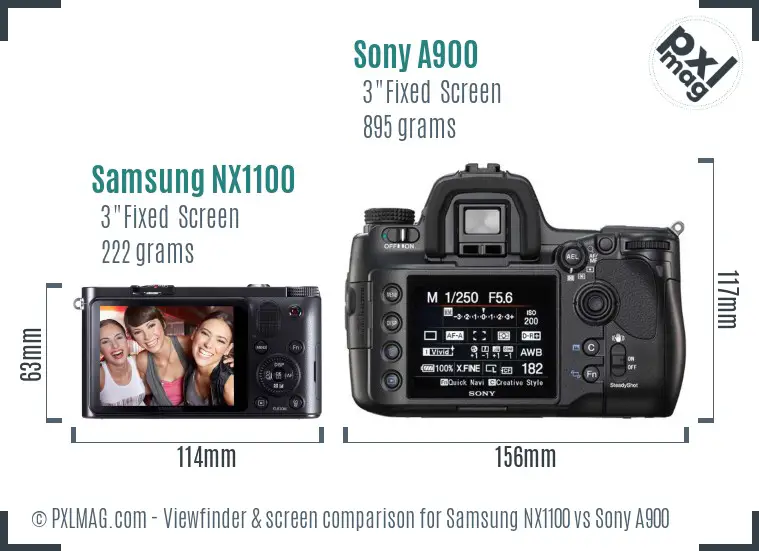 Samsung NX1100 vs Sony A900 Screen and Viewfinder comparison