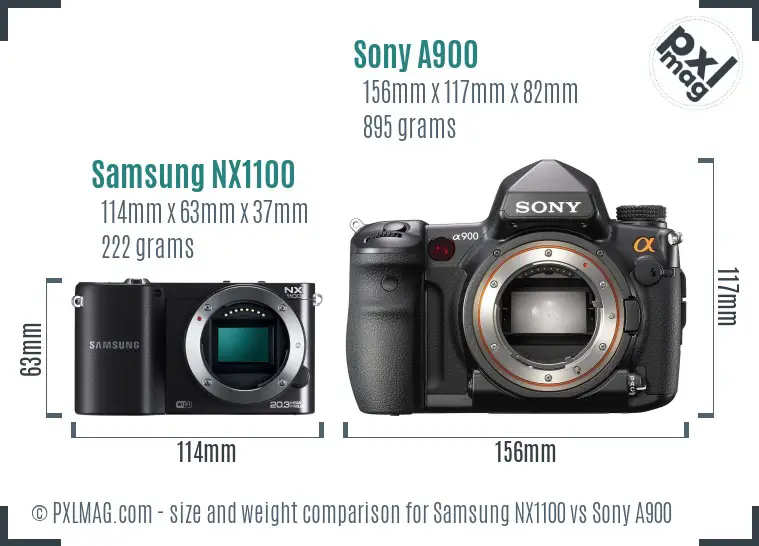 Samsung NX1100 vs Sony A900 size comparison