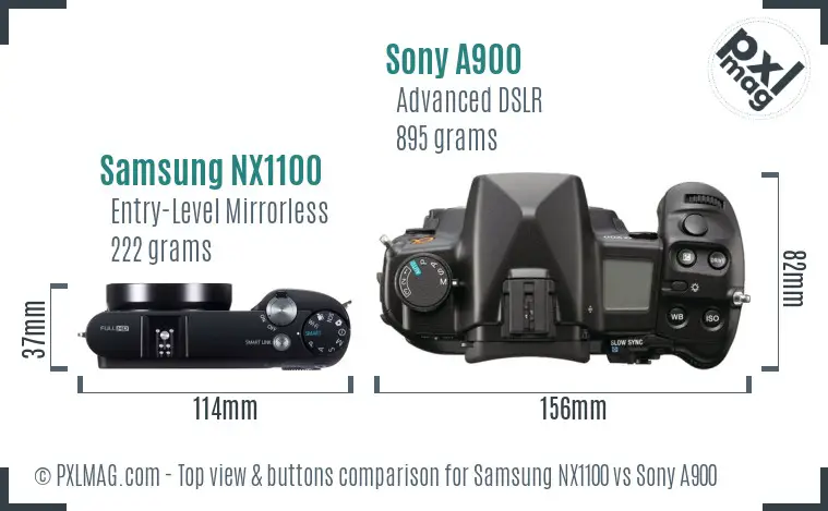 Samsung NX1100 vs Sony A900 top view buttons comparison