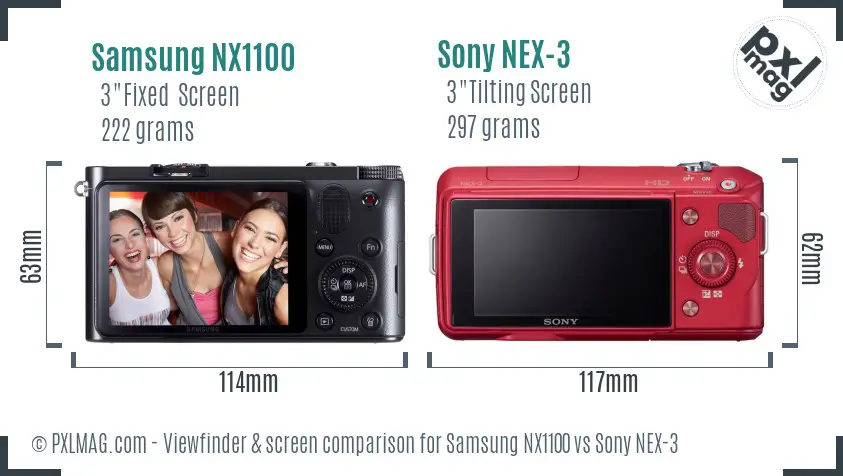 Samsung NX1100 vs Sony NEX-3 Screen and Viewfinder comparison