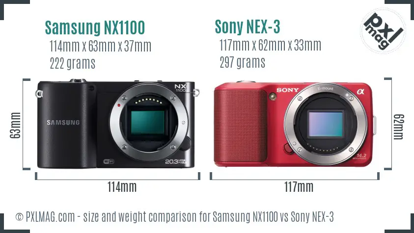 Samsung NX1100 vs Sony NEX-3 size comparison
