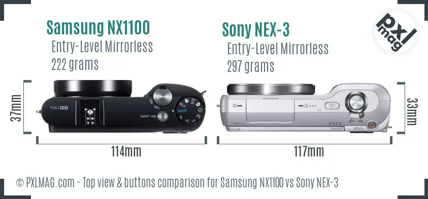 Samsung NX1100 vs Sony NEX-3 top view buttons comparison