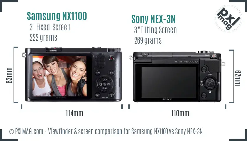 Samsung NX1100 vs Sony NEX-3N Screen and Viewfinder comparison