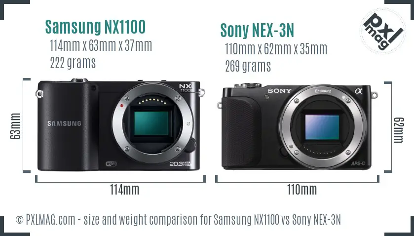 Samsung NX1100 vs Sony NEX-3N size comparison