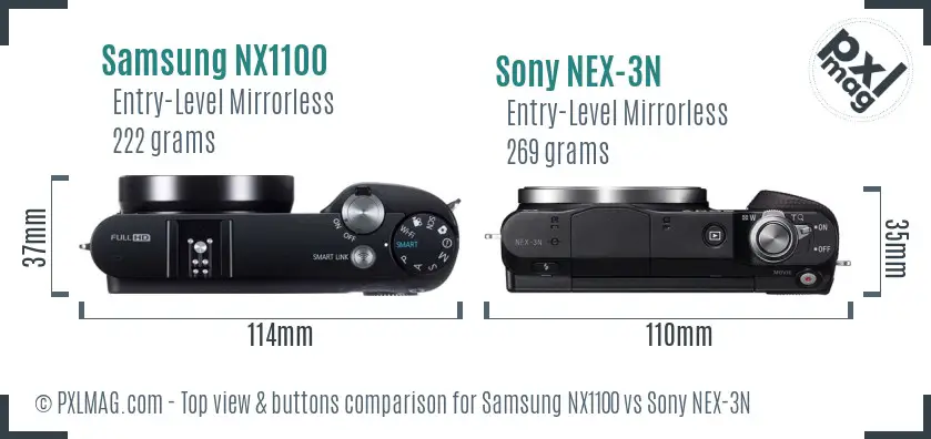 Samsung NX1100 vs Sony NEX-3N top view buttons comparison