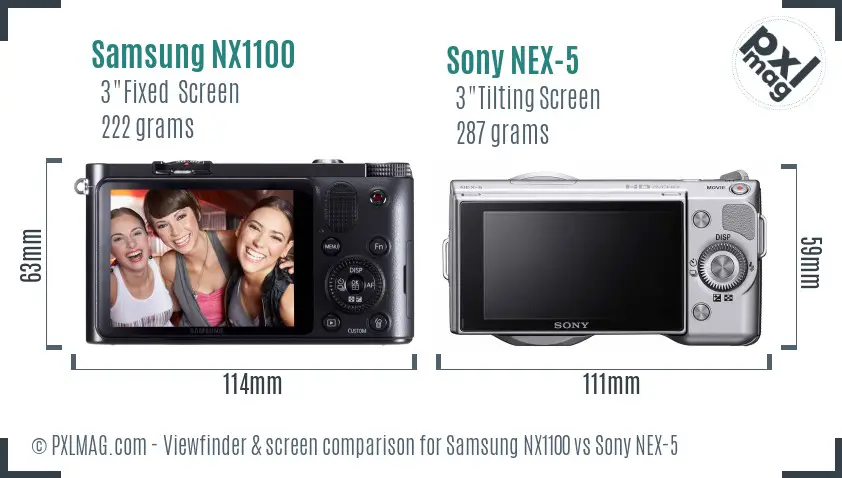 Samsung NX1100 vs Sony NEX-5 Screen and Viewfinder comparison