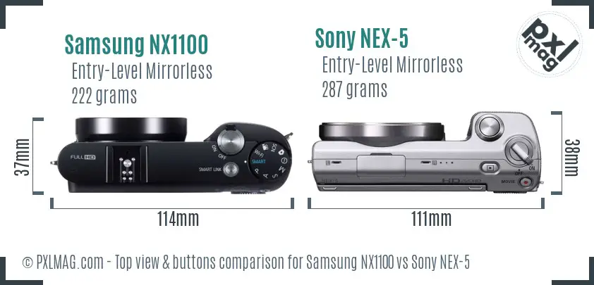 Samsung NX1100 vs Sony NEX-5 top view buttons comparison