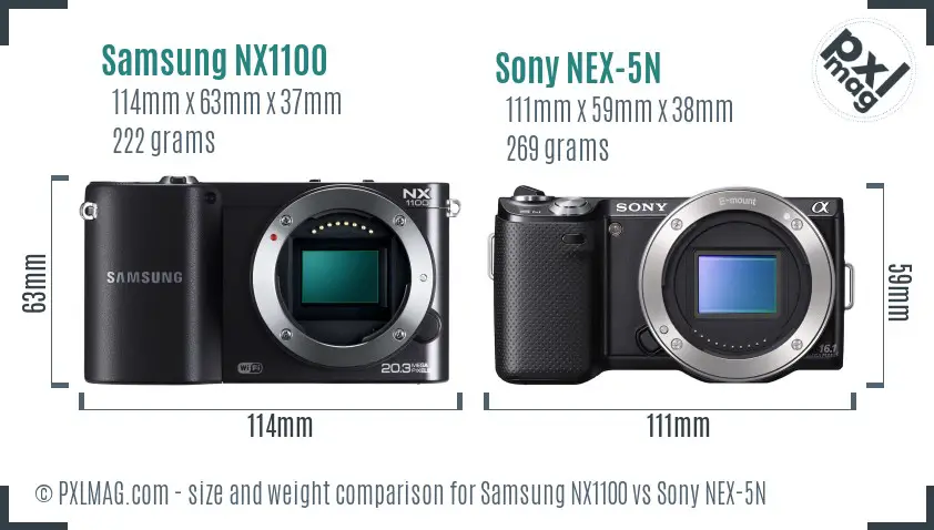 Samsung NX1100 vs Sony NEX-5N size comparison
