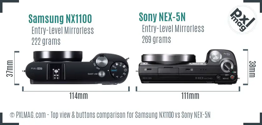Samsung NX1100 vs Sony NEX-5N top view buttons comparison
