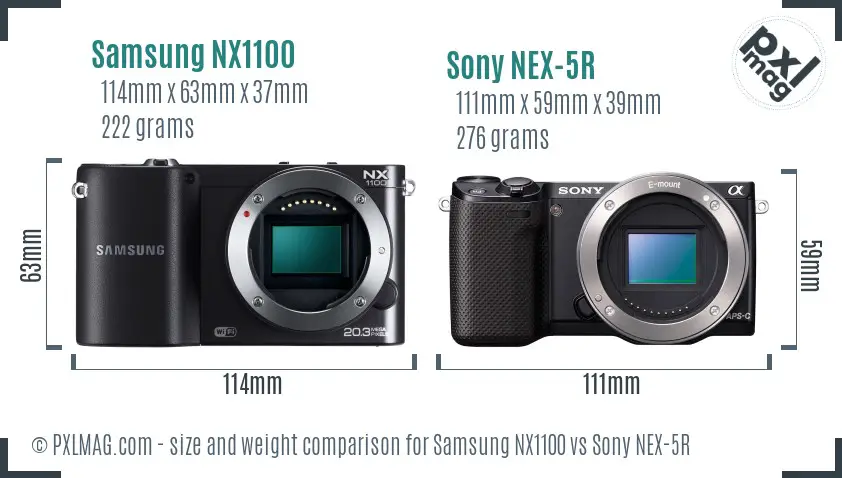 Samsung NX1100 vs Sony NEX-5R size comparison