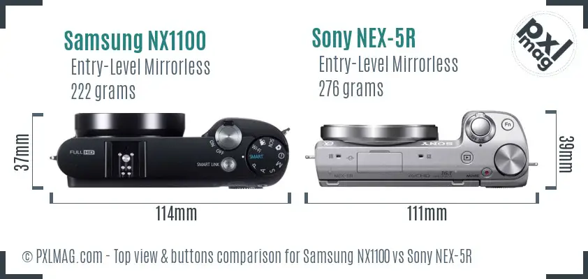Samsung NX1100 vs Sony NEX-5R top view buttons comparison