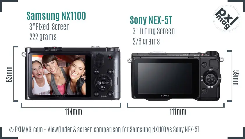 Samsung NX1100 vs Sony NEX-5T Screen and Viewfinder comparison