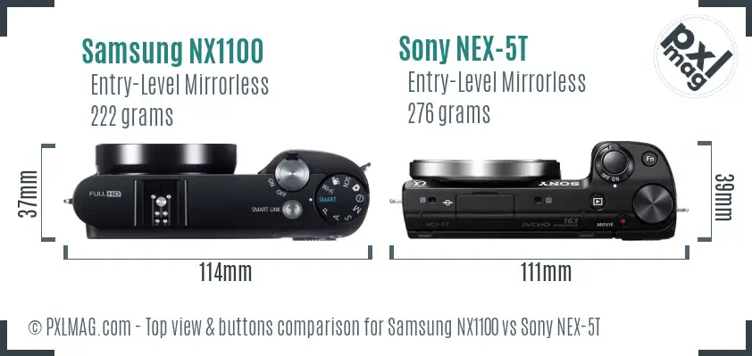Samsung NX1100 vs Sony NEX-5T top view buttons comparison