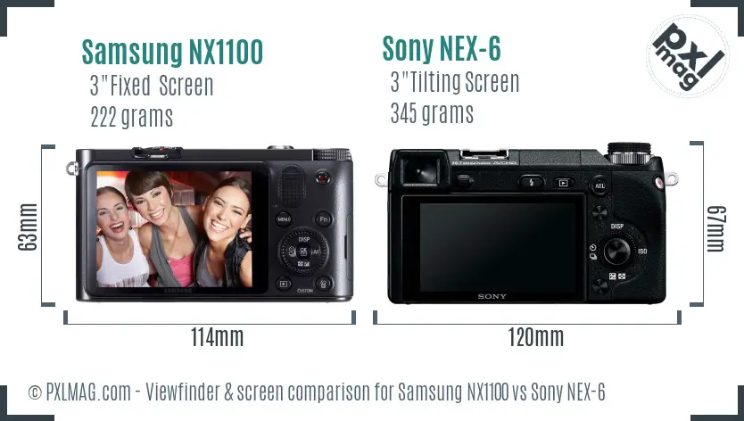 Samsung NX1100 vs Sony NEX-6 Screen and Viewfinder comparison