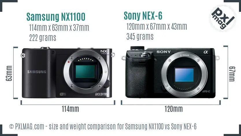 Samsung NX1100 vs Sony NEX-6 size comparison