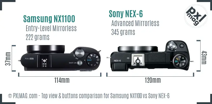 Samsung NX1100 vs Sony NEX-6 top view buttons comparison