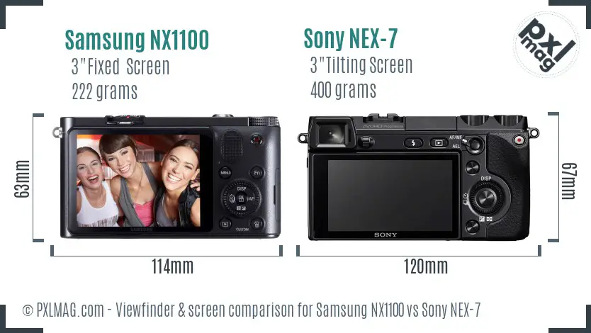 Samsung NX1100 vs Sony NEX-7 Screen and Viewfinder comparison