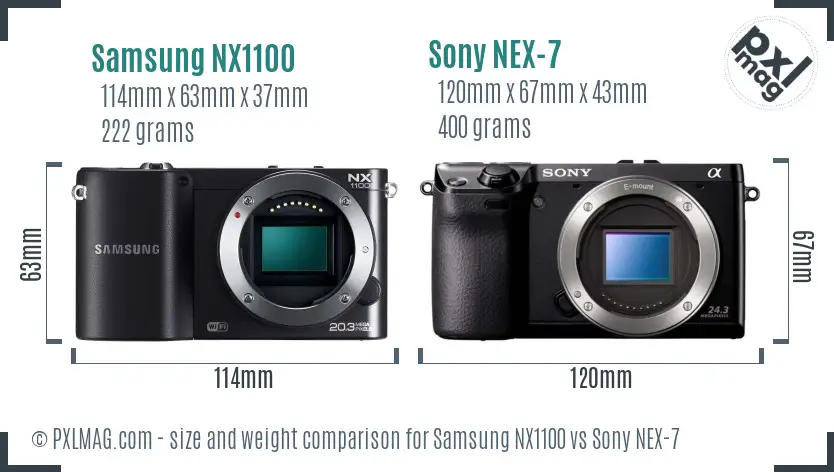 Samsung NX1100 vs Sony NEX-7 size comparison