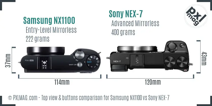 Samsung NX1100 vs Sony NEX-7 top view buttons comparison